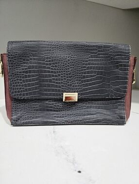 Pour La Victoire PLV Handbag Morandi Croc Texture Leather Clutch Bag Gray $295